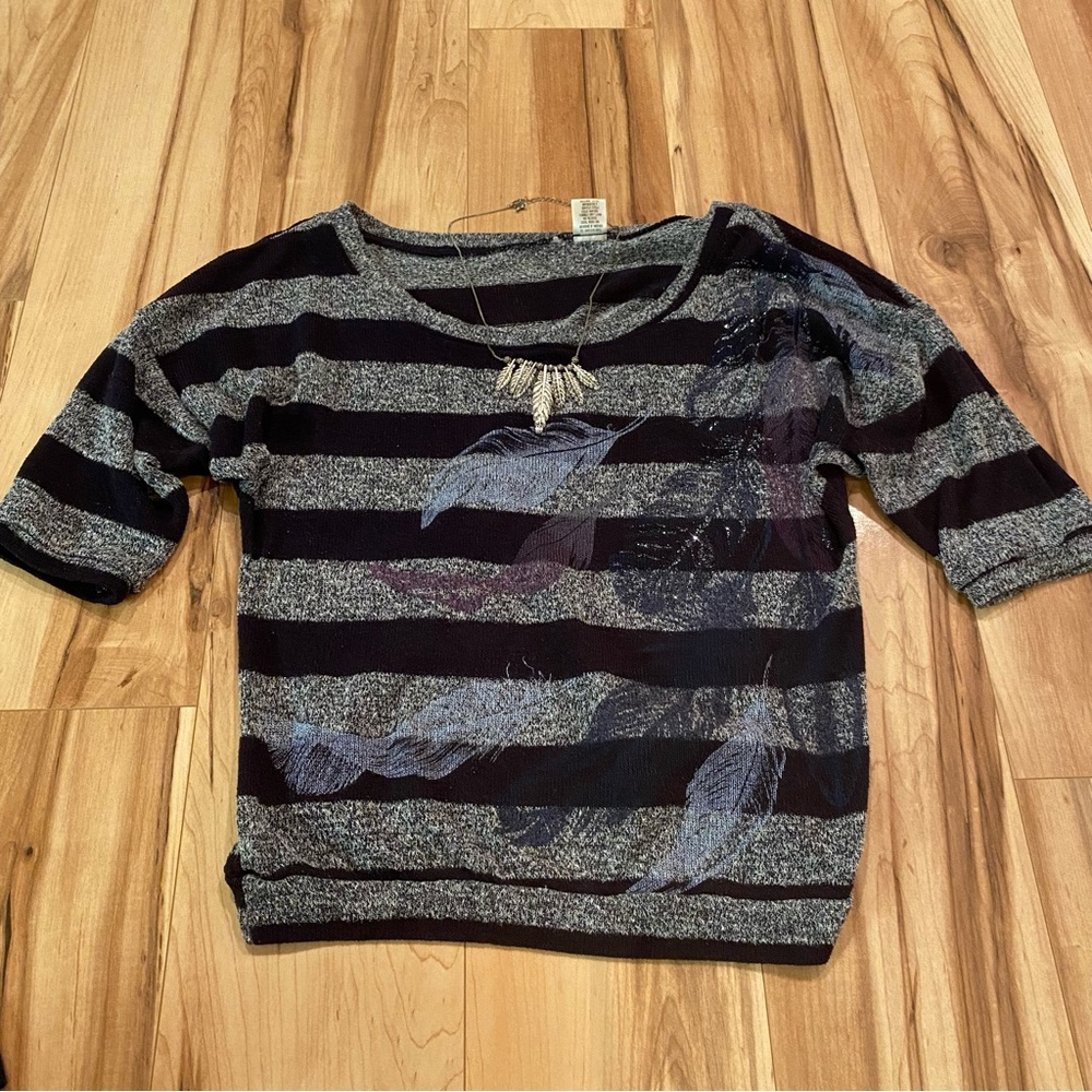 SALE!!! Striped Sweater Shirt with Feather Design—Junior’s M